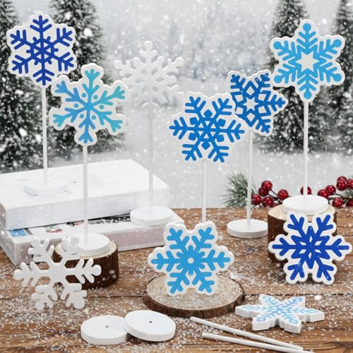 Geelin 10 Pcs Wooden Snowflake Table Decor Winter Decoration Snowflakes
