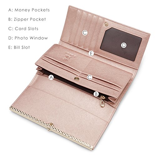 Leather Trifold Wallets For Women, Genuine Leather Gift Box Packing Ladies Designer Clutch Purses With Zipper Pocket Women's Fashion Long Wallet Credit Card Holders Birthday Valentine Gift (Rose Gold) #TOP2