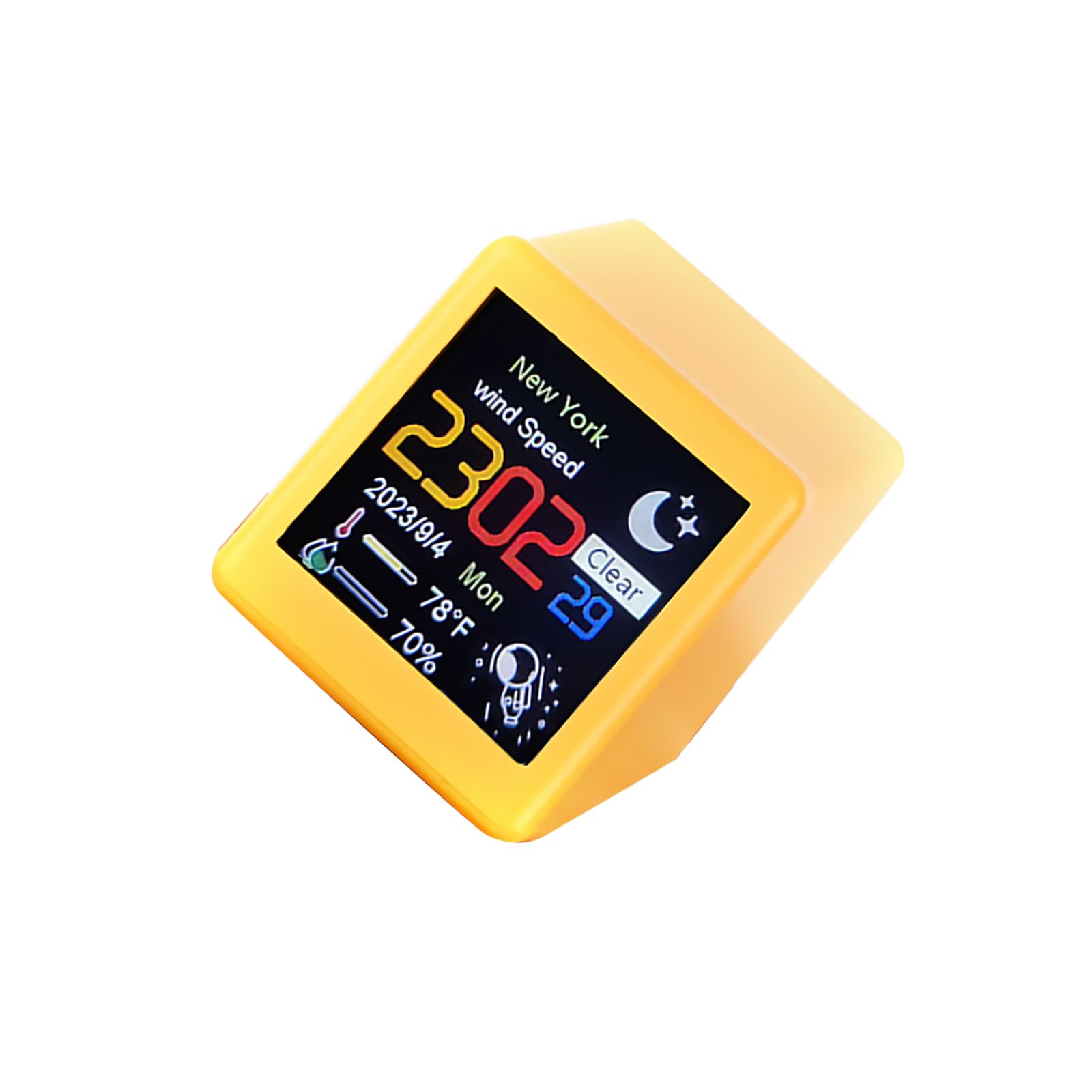 ZEZEFUFU Yellow Smart Clock WiFi Weather Clock Screen Temperature&Humidity Desktop Decor