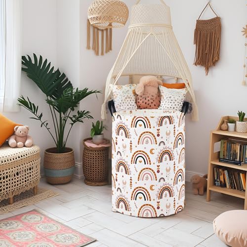 Image of Baby Laundry Hamper Basket Baby Hamper for Nursery Boy and Girl Cute Storage Bin Organizer Boho Room Decor(Rainbow)