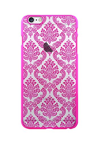 iPhone 6 Plus Case, NZND Retro Lace Pattern Texture Hard Plastic Clear Case iPhone 6 Plus 5.5 inch (Pink)