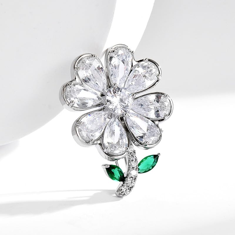 Image of Flower Brooch Pin - Rhinestone Flower Pin 18k Gold Plated - Thanksgiving Day, Birthday, Wedding Gifts for Mom, Wife