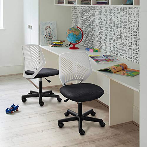Image of Yaheetech Small Desk Chair, Armless Adjustable Swivel Seat, Dark Grey | Padded mesh seat and ventilated resin back, compact armless frame rolls and adjusts for study and small desks, holds 300 lb.