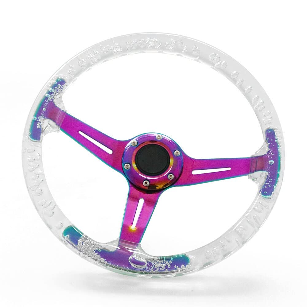 Sportlenkrad 350mm 14inch Acryl Lenkrad & Hornknopf Neo Chrom 6 Löcher Lenkradtiefe 71mm SportlenkräDer (Color : Blue)