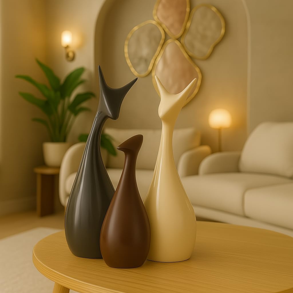 Xtore® Home Decor Lucky Deer Family Matte Finish Ceramic Figures - (Set of 3, Matte Brown)