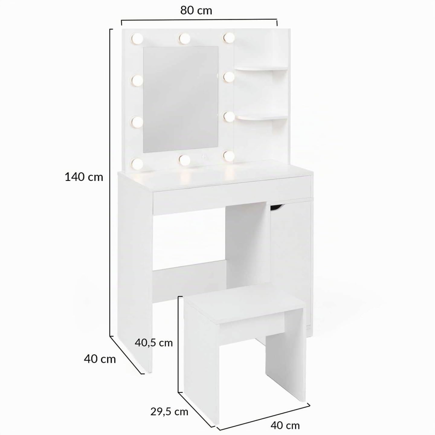 IDMarket - Coiffeuse Zelia Blanche Miroir LED