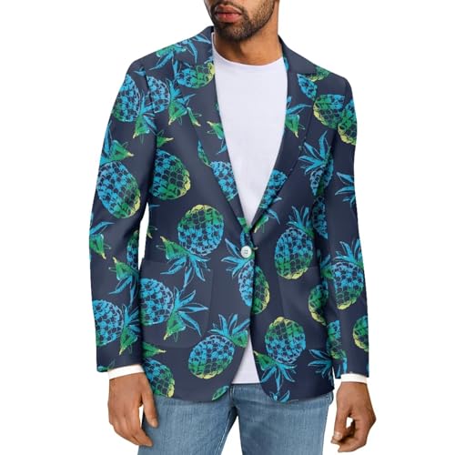 Mens Pineapple Blazer Classic-fit Business Suit Jacket with Pockets Button-Front Casual Knit Blazers for Valentines Day Date, Celebration Size S-5XL Machine Washable, Large