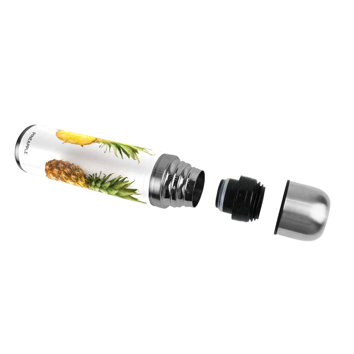 Taza de viaje aislada al vacío de acero inoxidable con doble pared a prueba de fugas, botellas de piña, impresión personalizada impresa en piel auténtica, termo termo de 500 ml