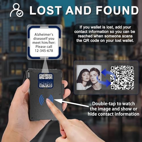 Bifold Pop Up Mens Wallet, Smart 1.5”E-ink Display for Contact information, QR codes, pictures, etc，RFID Blocking Slim Credit Card Holder with ID Window,Festival gifts for Father or Other Men3