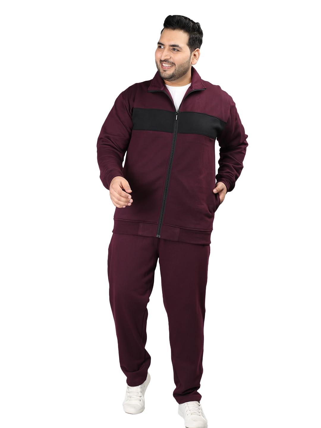 chkokko Mens Plus Size High Neck Winter Tracksuit Full Zip Jacket with Elastic Waist Lower Warm Soft Jogging Suit Activewear Set for Gym Running and Casual Wear-picture-39
