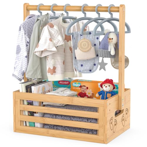 BAMBOOHOMIE Neugeborenen-Geschenk-Holzkiste Baby-Geschenkkorb mit Griff Bambus-Dekorbox Kleiderständer und Aufbewahrungsbox für Babys Puppen und Haustiere (Naturfarbe Klein)