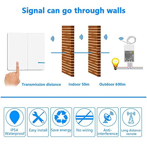 Thinkbee Master Wireless Light Switch Panel, Main Remote Wall Switch For Lamps Fans (One Switch Control Multiple Receivers； Left On Button，Right Off Button) #TOP2