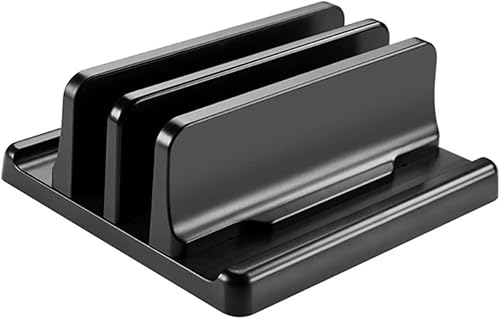 MORREZ Soporte vertical para portátil ajustable compatible con soporte para tableta de base de portátil (color negro de doble ranura)