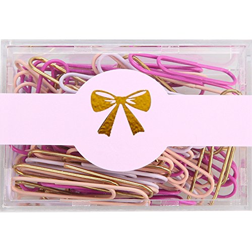 MultiBey Büroklammern, rutschfest, glatte Oberfläche, kunststoffbeschichtet, Stahldraht, U-Pin-Spender, Gold/Lila/Hellrosa/Modena, mittlere und große Größe, 200 Stück/28 mm, 70 Stück/50 mm (50 mm) Cover