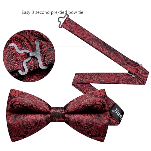 Image of YOHOWA Mens Bow Tie Set Paisley Pre-tied Bowties Adjustable with Handkerchief Cufflinks Gold Ring Set Wedding Prom Party