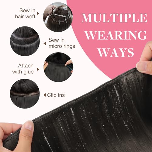Image of GOO GOO Sew in Hair Extensions Real Human Hair, Weft Hair Extensions Human Hair, 1C Mocha Brown 14Inch 80g, Weft Bundles Straight Silky Remy Hair