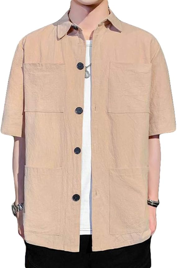 Amazon Ksila シャツ メンズ 半袖 無地 オックスフォードシャツ ゆったり ワイシャツ 五分袖 大きいサイズ 夏服 カジュアルシャツ おしゃれ 2ピンク シャツ 通販