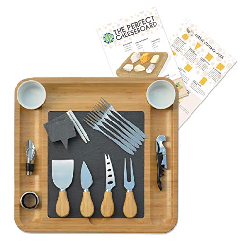 Complete Cheese Board Set. Charcuterie Board Set and Wooden Cheese Serving Platter With