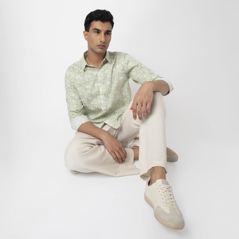 Image of MARK & ALBERT Men's Printed Full Sleeves Regular Fit Shirt Blue | 100% Cotton Stretchable Fabric