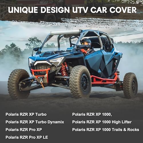 Image of Waterproof UTV Cover Compatible with Polaris RZR 2 Seaters Performance, 6 Layers All Weather Cover with Air Vents, Door Zipper and Windproof Buckles and Bands for Rain Snow Dust Protection