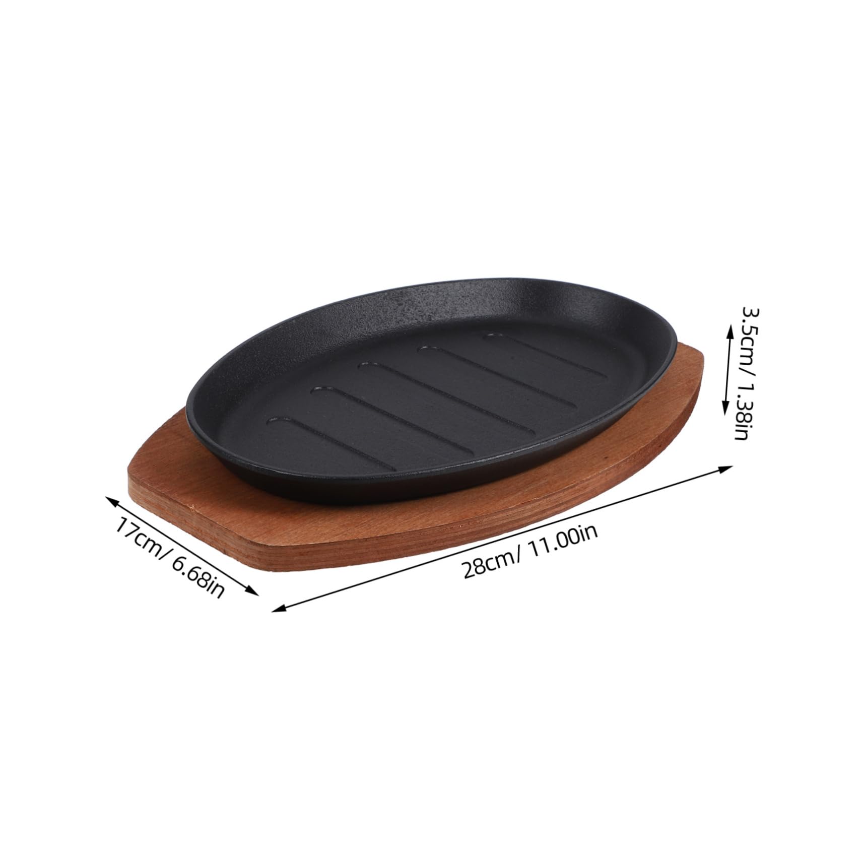 MAGICLULU Cast Iron Griddle Steak Plate Iron Steak Serving Plate Dual Handles Wooden Base Easy to Clean Non-stick Grilled Plate for Family and Restaurants