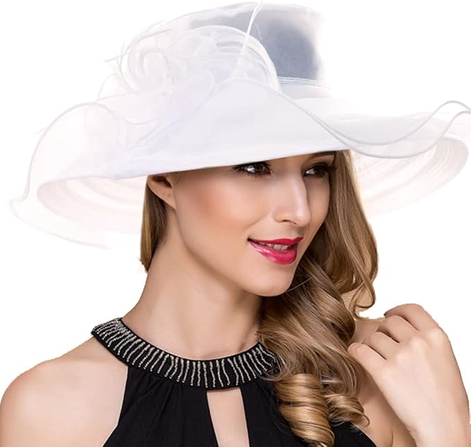 White Kentucky Derby Hat with Wide Brim