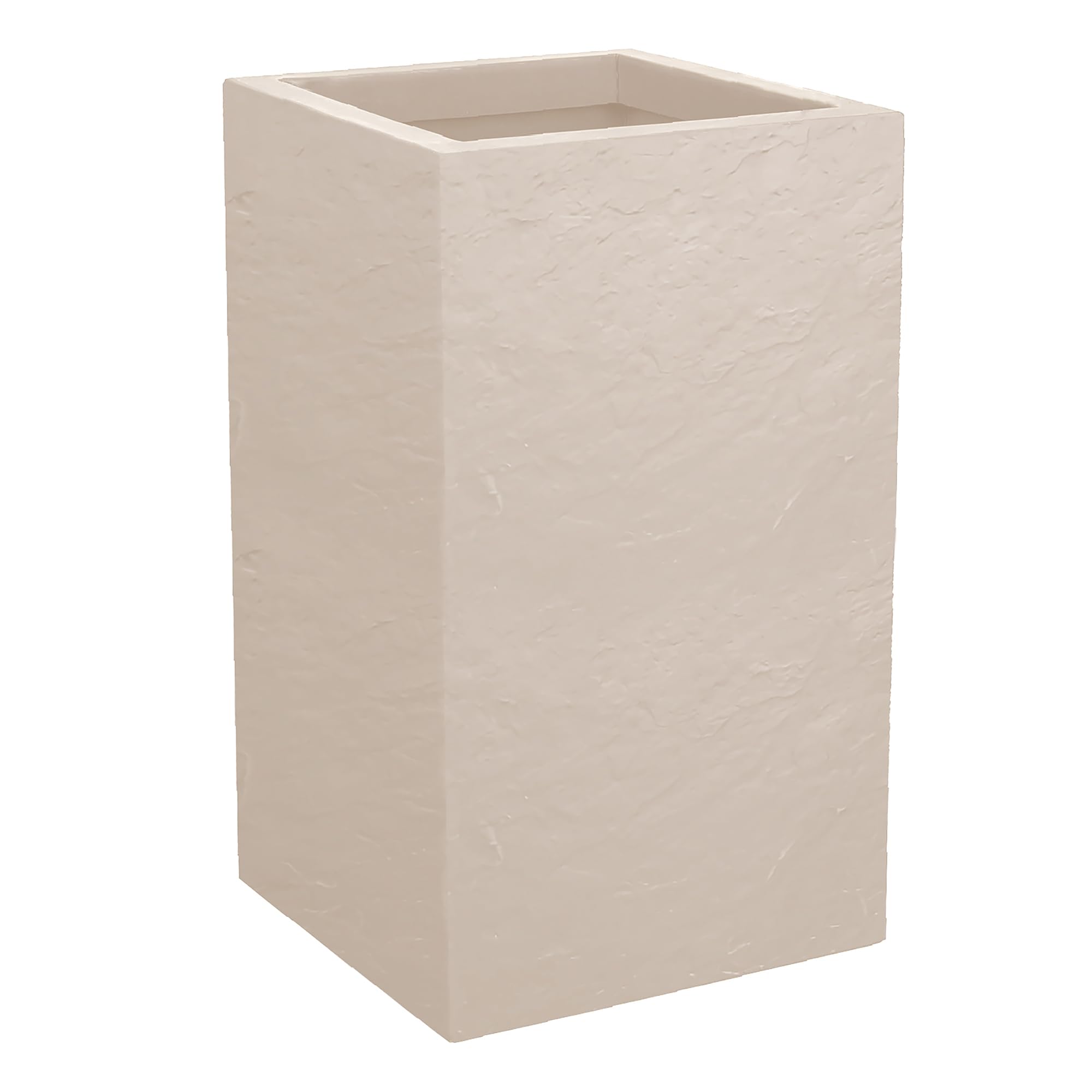 EDA - Pot Carré Haut Volcania'Up 36 L - Décor Imitation Pierre - Simple Paroi avec Colerette Trompe-​l'oeil - Zone de Rétention d'eau pour Limiter l'Arrosage - 29,​5 x 29,​5 x 49,​5 cm - Beige Calcaire