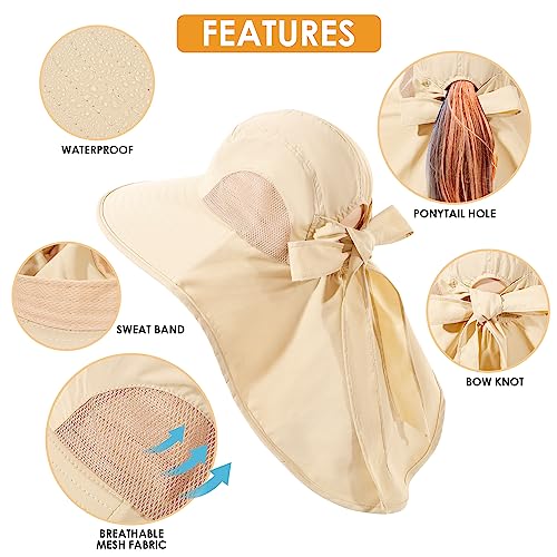 Docvit Womens Sun Hat Uv Protection, Foldable Waterproof Wide Brim Bucket Hats With Neck Flap For Summer Beach Fishing Hiking Beige thumb #5