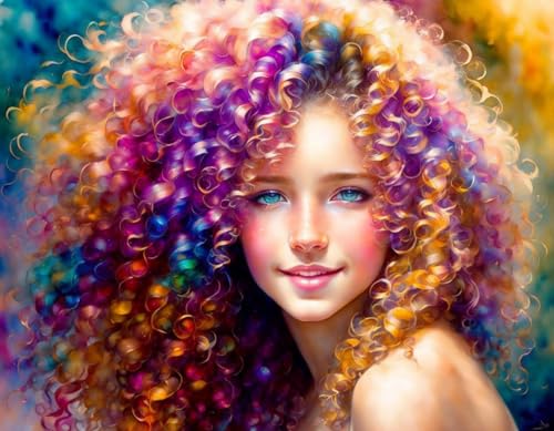 Affiches sur toile fille mignonne cheveux bouclés blonds poster mural 58x90 cm