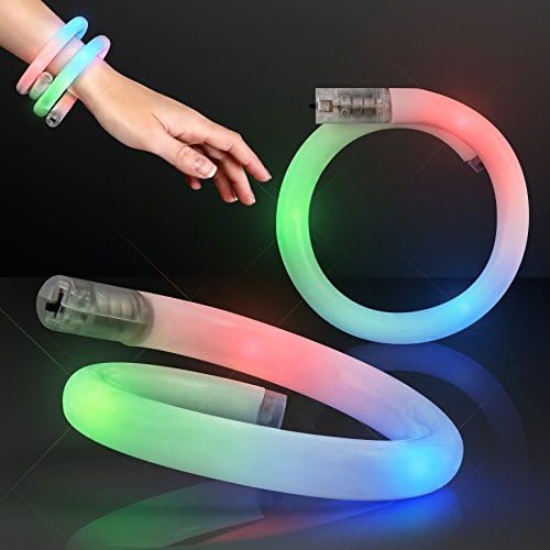 White Tube Light up Bracelets with Flashing Rainbow LEDs (Set of 12)