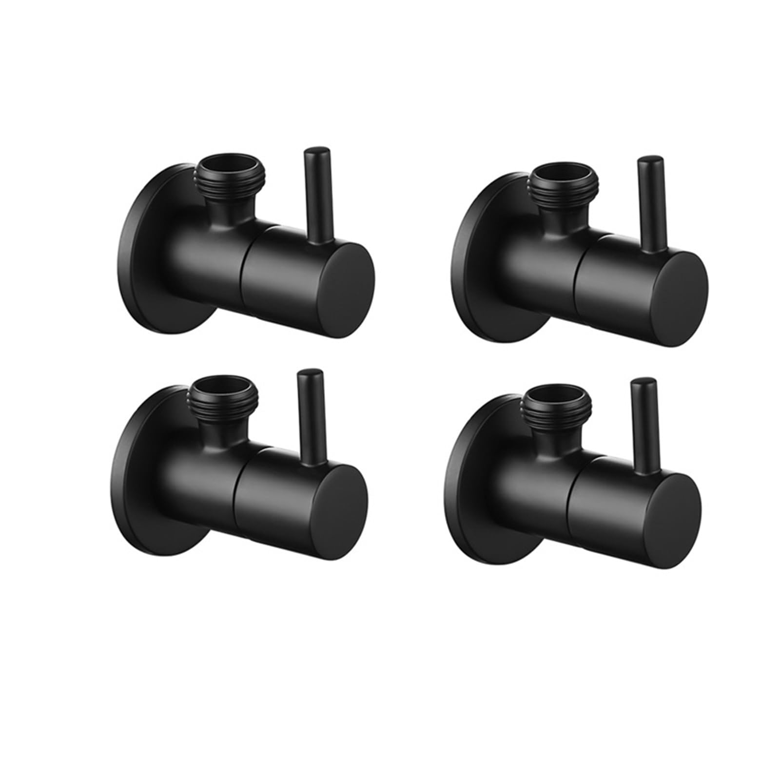 Rubinetto angolare Nero Opaco, Raccordo di Ingresso Acqua e Rubinetto Rotondo intercettazione, Attacco G1/2", Accessori for Bagno Cucina(Black 4 Pieces)