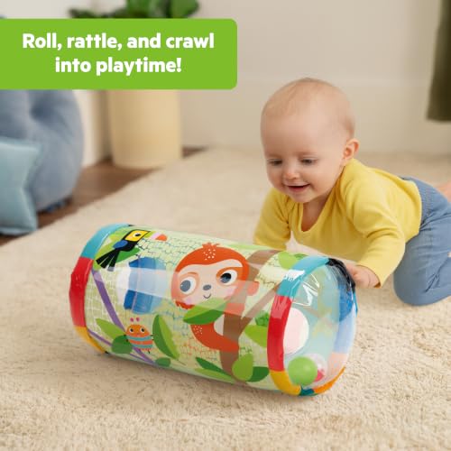 Image of Bright Starts Roll-Along Rainforest Baby Toy, Push & Crawl Activity Toy with Rattle Balls, Portable Travel Roller Toy for Infants & Toddlers, Unisex, 0M+