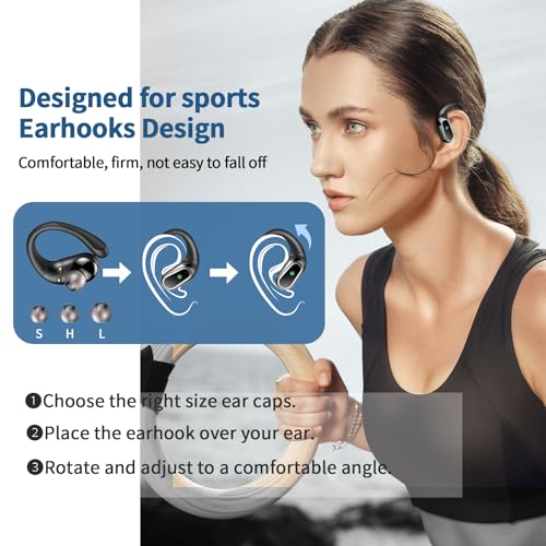 Image of Wireless Earbuds, 2026 Bluetooth 5.4 Headphones Sport, 60Hrs HiFi Stereo Deep Bass Over-Ear buds with ENC Noise Cancelling Mic, IP7 Waterproof & LED Display Earphones with Earhooks for Workout /Running