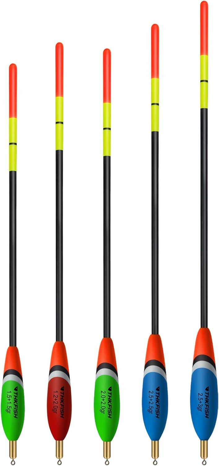 THKFISH Set di 5 galleggianti da pesca in legno con colori vivaci, 2,5 + 3 g/2,5 + 2,5 g/2,5 + 2,5 g/2,0 + 2,0 g/1,2 + 2,0 g/1,5 + 1,5 g (A)