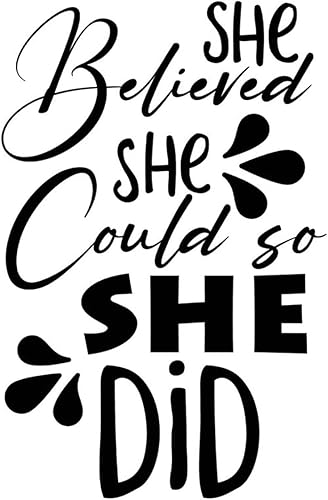 Calcomanías de vinilo con citas de pared, calcomanías de pared con texto en inglés "She Believed She Could So She Did", calcomanías de pared