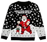 Tstars I Touch My Elf Funny Ugly Christmas Sweater for Men Women Santa Hilarious Xmas Adult Unisex Sweaters X-Large Multicolor