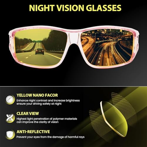 TJUTR Night Vision Driving Glasses Fit Over Glasses for Men Women, Anti Glare Polarized Nighttime Eyeglasses Yellow Lens4