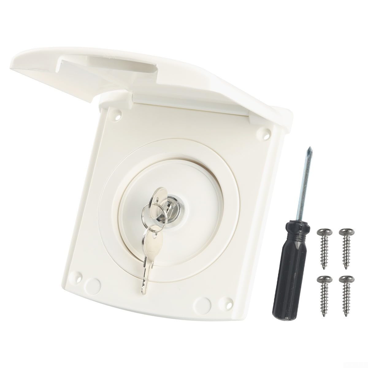 Boquilla de llenado de agua con cremallera de ABS con tapa magnética y llave, conexión de agua para autocaravana, remolque de viaje para caravana, pieza de repuesto A10835-01 A10842, color blanco