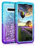 Coolden Case for Galaxy S10 Plus Cases Protective Glitter Case for Women Girls Cute Bling Sparkle Quicksand Heavy Duty Cover Hard Shell Shockproof TPU Case for Samsung Galaxy S10 Plus, Aqua Purple