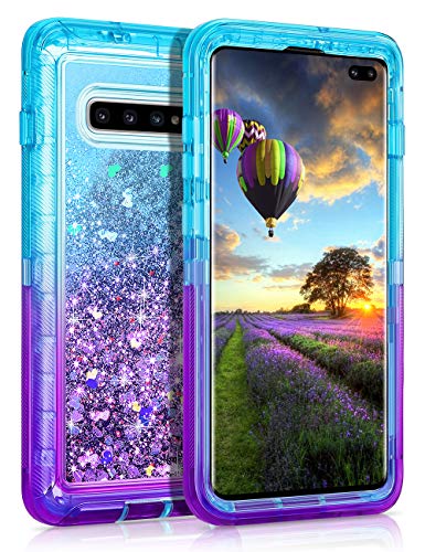 Coolden Case for Galaxy S10 Plus Cases Protective Glitter Case for Women Girls Bling Sparkle Quicksand Heavy Duty Cover Hard Shell Shockproof TPU Case for Samsung Galaxy S10 Plus S10+, Aqua Purple