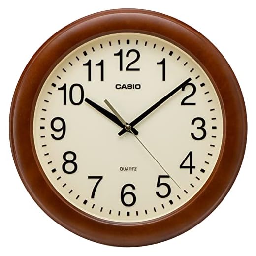 CASIO IQ-136-5JF Brown Analog Wood Grain Wall Clock, 11.6 inches (29.5 cm), Silent, Continuous Second Hand