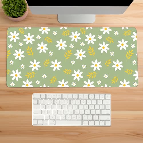 Image of Daisy Bloom Premium Desk Mat | Anti-Skid | Anti-Slip | 90 * 42 cm | Laptop Mat for Work from Home /Office /Gaming- Extended Mouse pad and Keyboard Desk mat