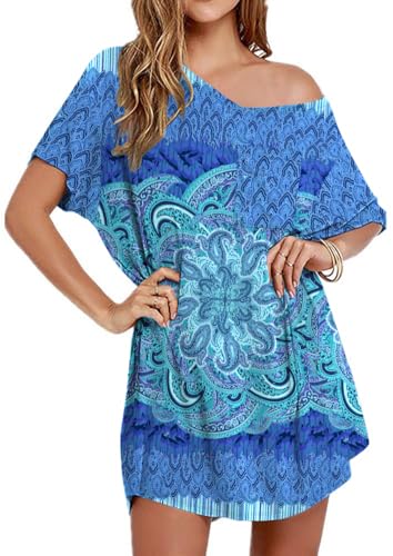 Image of Ekouaer Womens Tshirt Nightgown Cotton V Neck Sleepshirts Comfy Casual Nightshirt for Women, Cashew Blue, 3X-Large