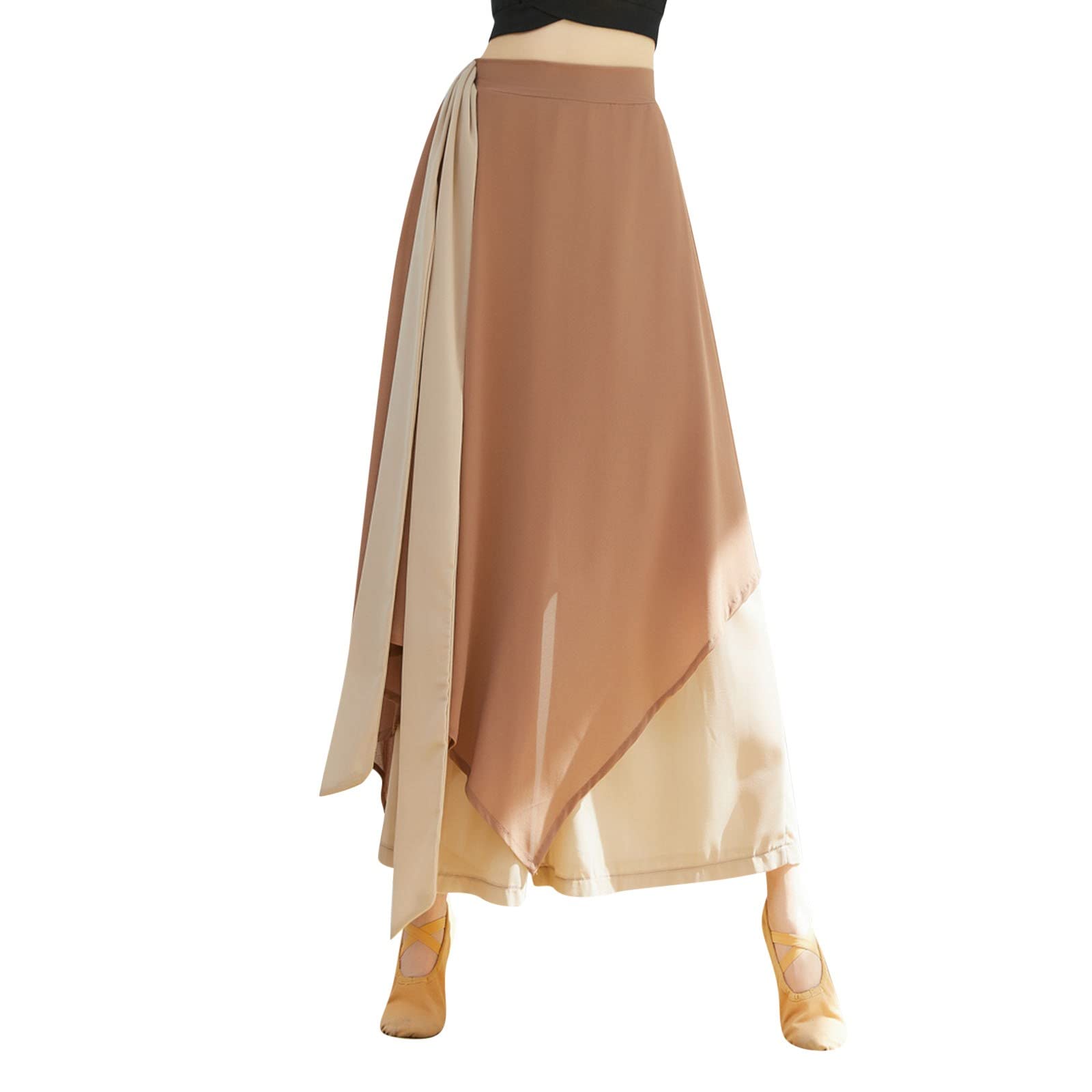 YOLAI Women's Casual Chiffon Pants Colour Blocking Dance Wide Legged Long Pants Practice Exercises Dance Training Pants