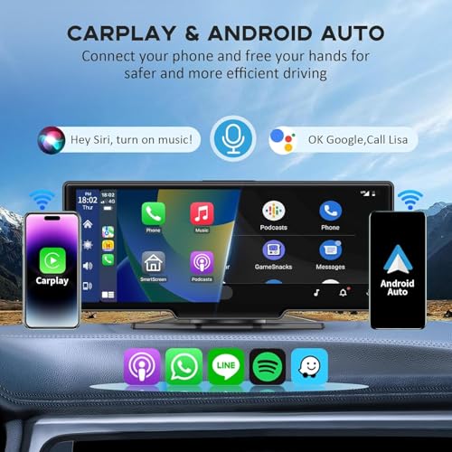 Image of 2025 10.26 inch Wireless Carplay & Wireless Android Auto IPS Touch Screen Multimedia Player with Voice Control FM | Bluetooth 5.3 Mirror Link for All Car & Vehicles | Portable HD