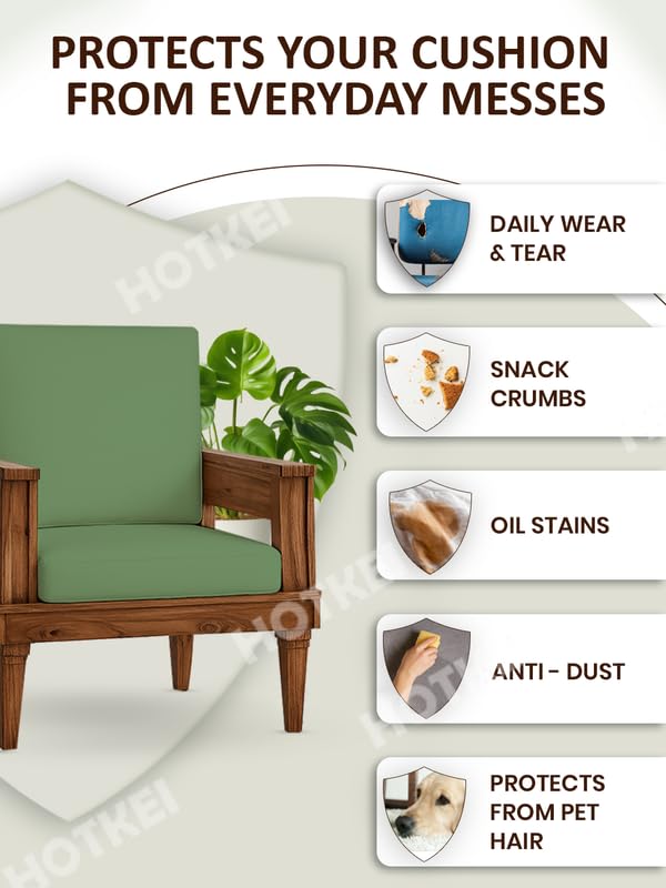 Image of HOTKEI Pista (Pack of 2) 200 GSM Fabric Wooden Sofa Seat Cover Elastic Stretchable Cushion Seat Slip Cover Protector for Wooden Sofa Set 1 Seater Antislip Full Covers for Living Room