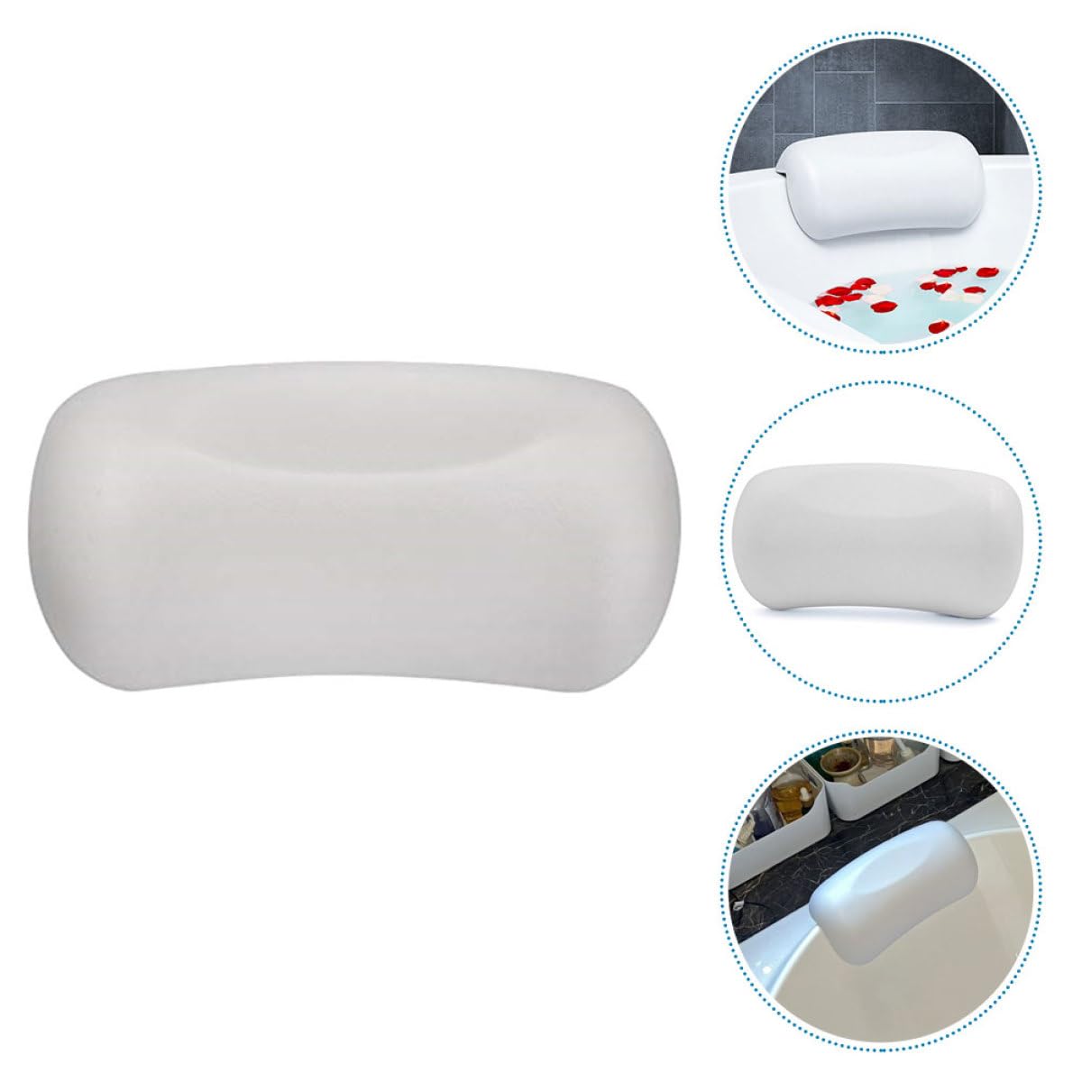 Coussin de Bain à Ventouse Blanc en PU pour Tête et Cou, Baignoire