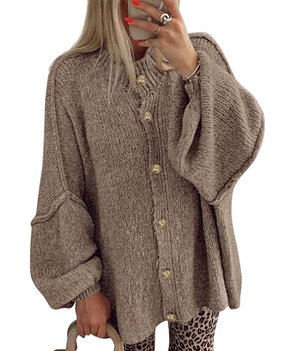 BTFBM Cardigan Sweaters for Women 2025 Fall Winter Outwear Lantern Long Sleeve Button Down Oversized Chunky Knit Coats