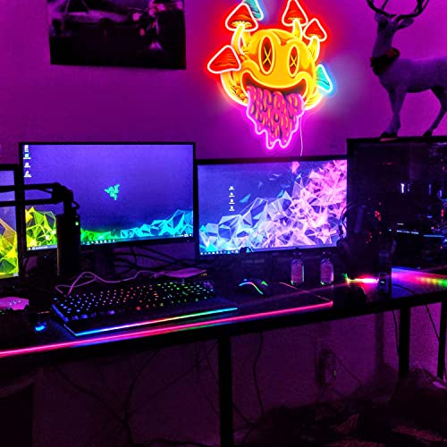 Ggk Smiling With Mushrooms Neon Sign Unique Mushroom Decor Aesthetic Room Decor Trippy Mushrooms Light For Halloween Parties, Bedroom Wall, Bar, Game Room, Man Cave Neon X Art Printing Upgraded Led Neon Lights #TOP4