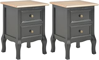 vidaXL Elegant Black MDF Bedside Cabinets - Set of 2 - French Farmhouse Style, Compact Sized, Fully Assembled with Smooth ...